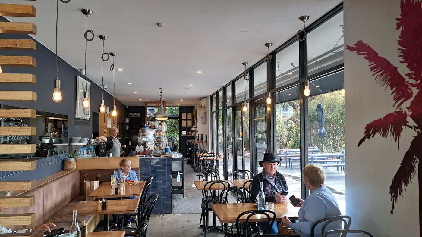 Inside, with big windows onto Hampton Street